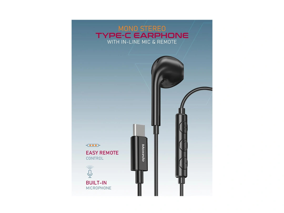 Moxedo Wired Stereo Type-C Single Earphone - Black in Qatar Moxedo Wired Stereo Type-C Single Earphone - Black in Qatar